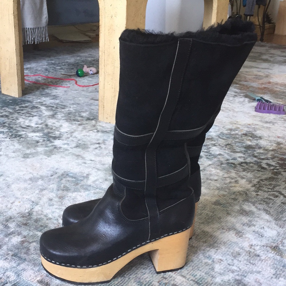 Black leather high boots